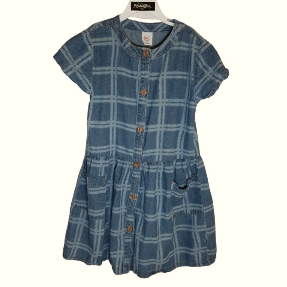 Wonder Nation Dress Denim Dropped Waist Pockets ButtonChecks Girls Size M (7/8) - Picture 7 of 8